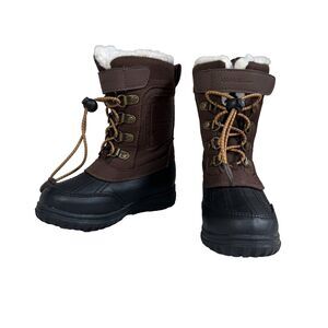 Eddie Bauer Brown Winter Snow Boots Kids 9M Sherpa Lined Waterproof Outdoor Warm